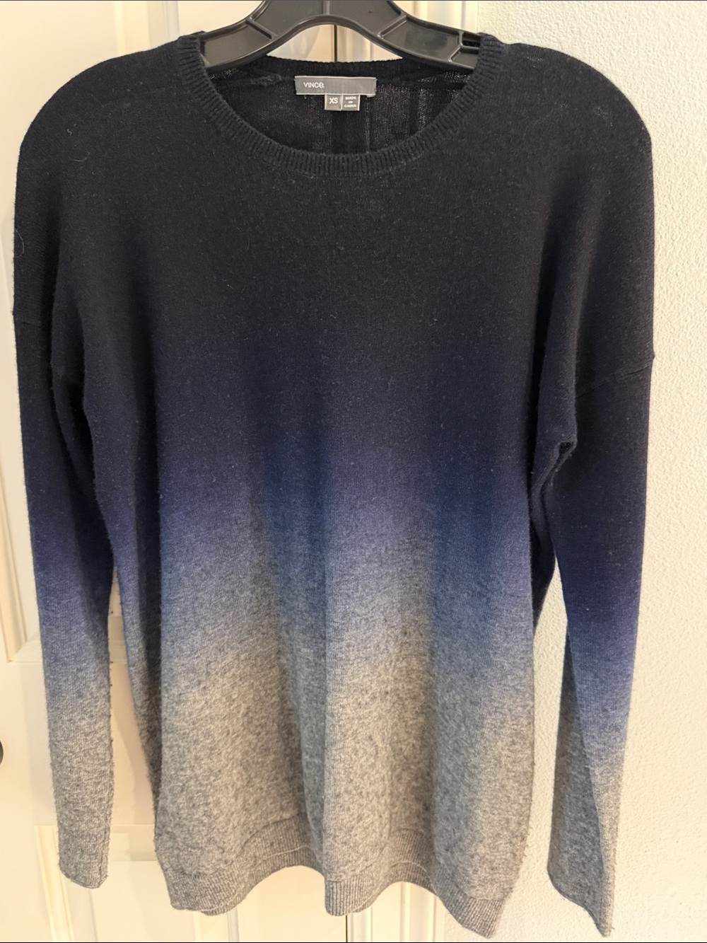 Vince Ombre Crewneck Sweater in Navy and Gray- wool/cashmere blend